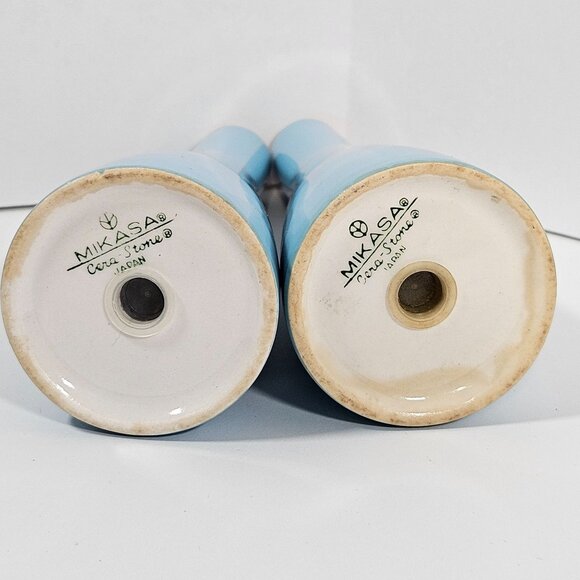 Vintage Mikasa Cera Stone Salt & Pepper Shakers Mid Century Blue Ceramic MCM - Picture 2 of 8
